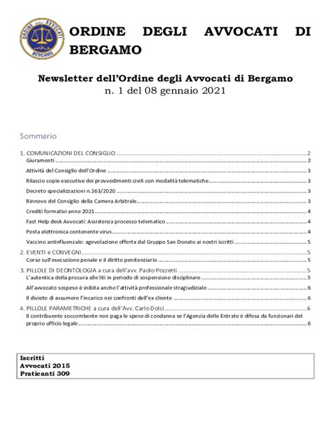 Newsletter dell’Ordine degli Avvocati di Bergamo n. 30 del 24 .